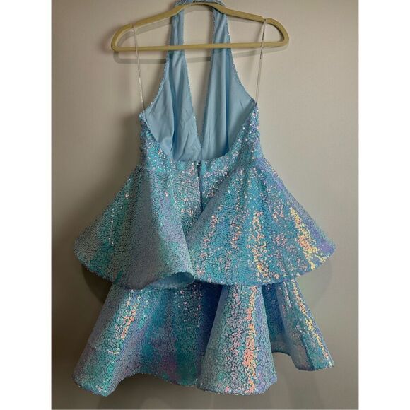 Ice Blue iridescent sequin halter dress - Picture 13 of 16